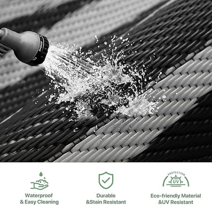GENIMO Outdoor Rug Waterproof 6'x9' for Patio, Foldable Reversible Plastic Straw Carpet for Travel Trailers, Outside Area Mat for Rv, Deck, Picnic, Porch, Camper, Balcony, Beach, Black & Grey