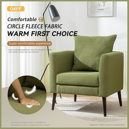 Barrel Accent Chair Set of 2 with Back Pillow, Large Upholstered Armchair with Solid Wood Legs Modern Reading Chairs for Living Room Bedroom