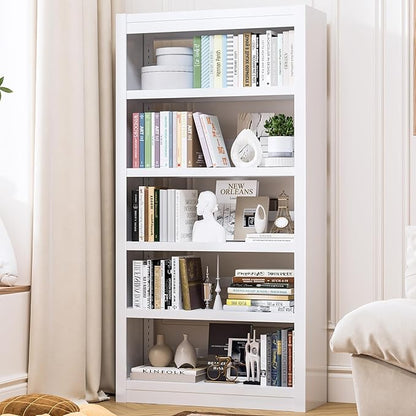 61" H Metal Bookshelf, 5 Tier Adjustable Bookshelf, White Small Bookcase, Bedroom Bookshelves and Bookcases, Modern Book Shelf for Living Room, Office, Easy Tool-Free Assembly