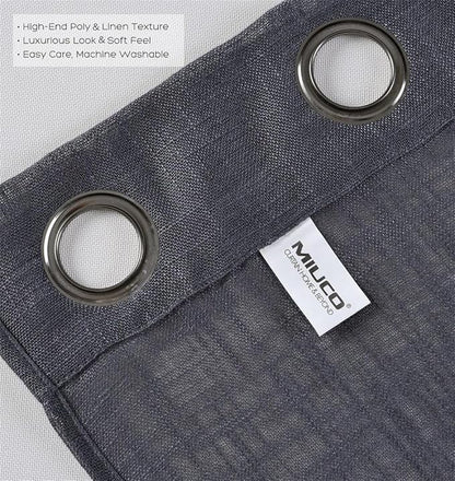MIUCO Semi Sheer Curtains Poly Linen Textured Solid Grommet Curtains 95 Inches Long for Bedroom 2 Panels (2 x 37 Wide x 95" Long) Charcoal Grey