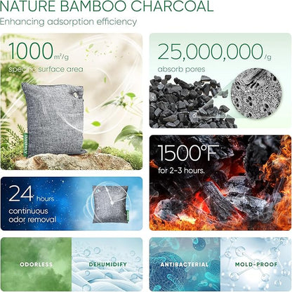 Activated Charcoal Odor Absorber, Odor Eliminator for Strong Odor,Bamboo Charcoal Air Purifying Bags for Home Car Closet Pet, Smoke Room Deodorizer (8 x 60g, Unscented)
