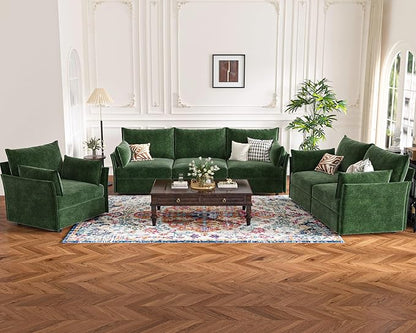 134.6" Modular Sectional Sofa, Oversized 4 Seater Green Couch with Removable Chenille Fabric Cover, Deep Seat & High Backrest for Living Room, Office & Apartment