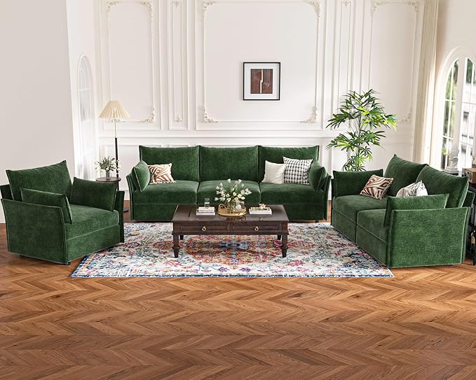 135.5" Oversized Modular Sectional Sofa, L Shaped Convertible Couch with Movable Ottoman, 5 Seat Corner Couches for Living Room Deep Seat Green Chenille