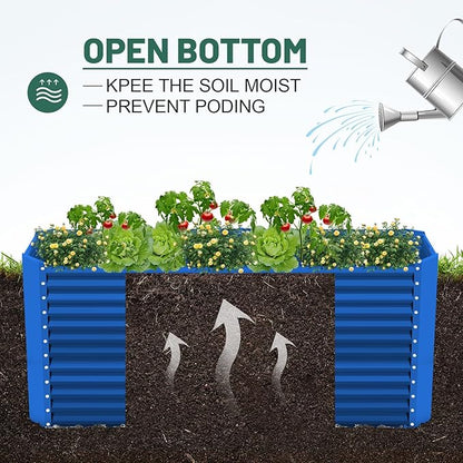 Land Guard 8x4x3ft Rectangular Galvanized Raised Garden Beds, Large-Capacity Metal Planter Box Outdoor, Durable Deep Raised Garden Bed 3ft Tall, Raised Beds for Gardening Vegetables, Royal Blue