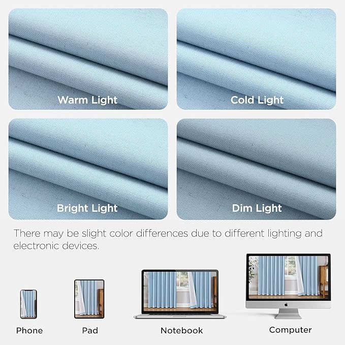 Joydeco 100% Blackout Pleated Curtains, Linen Window Curtains 2 Panel Sets 108 inches Long, Thermal Insulated Darkening Drapes for Bedroom(Chambray Blue,40'' Wx108'' L)