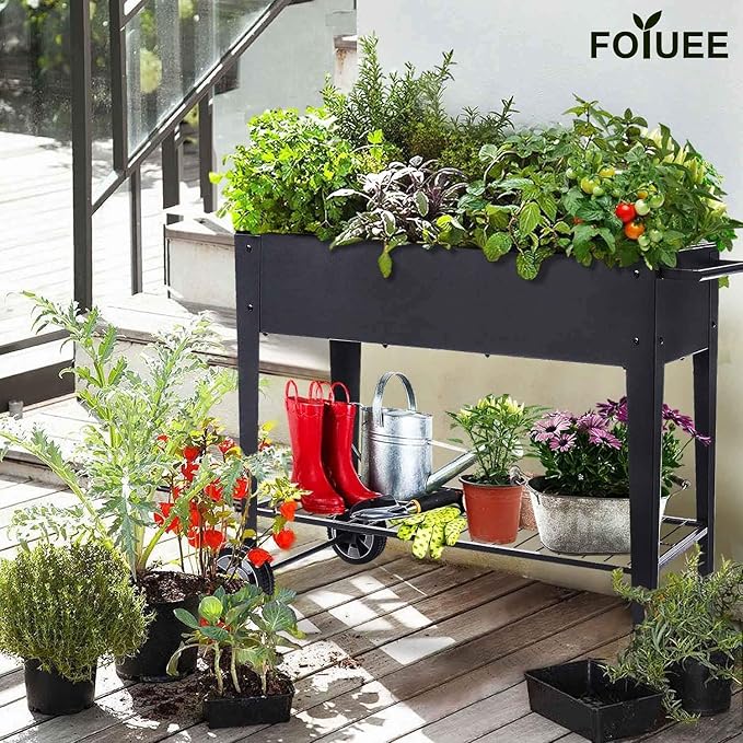 Raised Planter Box with Legs Outdoor Elevated Garden Bed On Wheels for Vegetables Flower Herb Patio