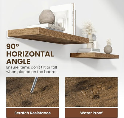 36 Inch Floating Shelves, 12 Inch Deep Floating Shelves for Wall, Floating Shelf with Invisible Brackets, Deep Shelves for Bathroom, Bedroom, Living Room, 2 Pack, Brown