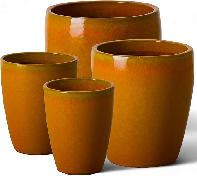 Emissary Home and Garden Bullet 11.5 in. Bright Orange Ceramic Round Planter (11.5 in. L x 11.5 in. W x 14 in. H) with Drainage Hole
