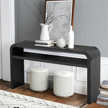 BECHAEO 59-Inch Long Console Table, 2-Tier Thickened Narrow Entryway Table, Farmhouse Console Tables Behind Couch, Retro Industrial Hallway Accent Tables for Living Room, Entrance