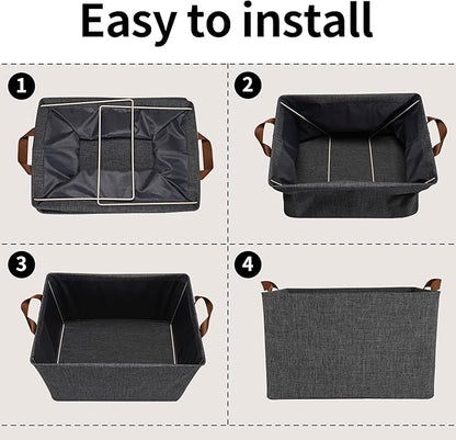 GRANNY SAYS Closet Storage Baskets, Collapsible Fabric Storage Bins with Metal Frame, Clothes Organizer Bins, Large Baskets for Shelves, Dark Gray, 4-Pack