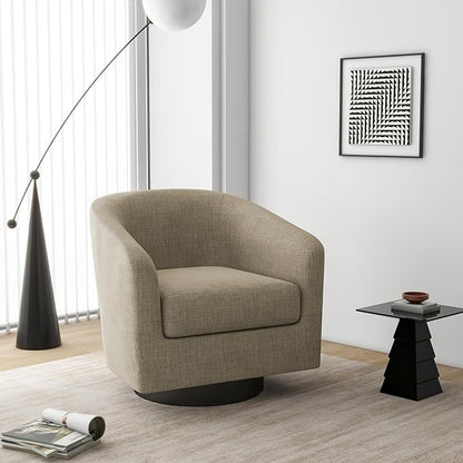 Swivel Barrel Accent Chair, Modern Round Linen Arm Chair for Living Room, Bedroom, Comfy Club Reading Chairs for Adults, Linen Fabric, Light Brown, Set of 2