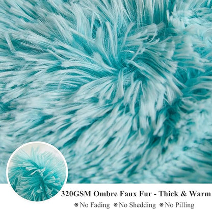 XeGe Plush Faux Fur Throw, Aqua Comfy 50x60 Fuzzy Blanket, Luxury Boho Lightweight Couch Throw, Autumn Ultra Soft Fluffy Shaggy Lap Blanket for Couch Bed Sofa Chair Ombre Aqua Green