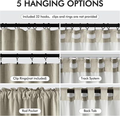 MIULEE 100% Blackout Curtains 120 Inch Long 2 Panels Set for Bedroom, Thick Luxury Faux Linen Black Out Curtain Room Darkening Back Tab Pleat Window Textured Drapes with Hooks for Living Room, Oatmeal