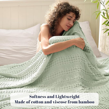 PHF Cooling Waffle Blanket King Size, Lightweight 60% Rayon Derived Bamboo & 40% Cotton Breathable Blanket for Hot Sleepers, Soft and Luxury for Bed Couch and Sofa, 104"x90", Mint