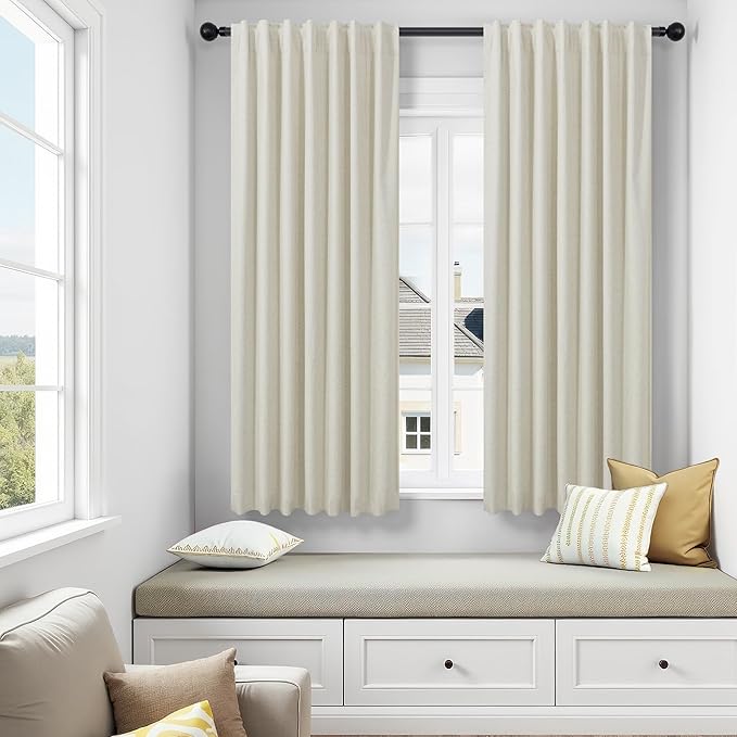 DANCURTON Beige Short Black Out Curtains 58 Inch Long for Bedroom 58 Inch Length Window Treatments Boho Kitchen Farmhouse Thermal Cooling Curtains for Summer Heat Living Room Bathroom 2 Panel Set
