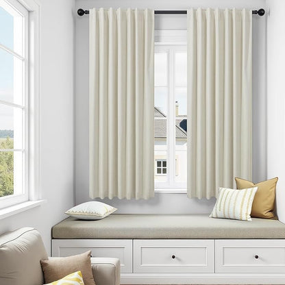 54 Inch Curtains Sunblock Curtains for Bedroom 2 Panel Set Flax Linen Short Blackout Insulated Thermal Opaque Curtain for Summer Heat Kitchen 4.5 ft Drapes for 50 Inch Small Window 52x54 Length Beige