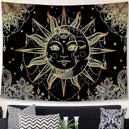 Lunerfex Hippie Sun and Moon Tapestry Bohemian Tapestry Aesthetic Cute Tapestries for Bedroom and Living Room Decor Sun 60×80 Inches
