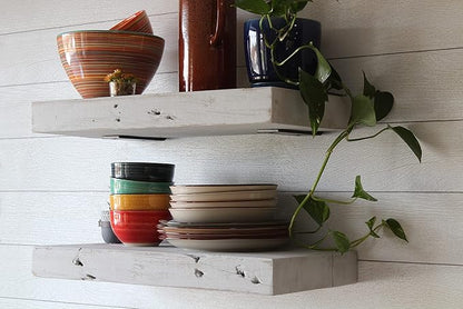 Urban Legacy Reclaimed Barn Joist Deep Floating Shelves | Deep Shelves with Low Profile Shelf Bracket with High Weight Capacity, Set of 2 (24" x 11" x 2.5", Rustic Gray)