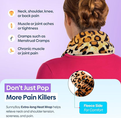 SunnyBay Microwave Heating Pad, Microwavable Heated Neck and Shoulder Wrap, Soothing Weighted Moist Heat or Ice Pack with Flaxseed and Lavender, FSA HSA Approved, 26x5 Inches, 2.5 lbs, Leopard