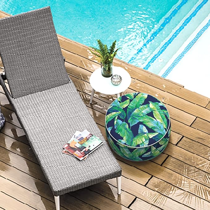 LVTXIII Inflatable Stool Ottoman Footrest with Handle, All Weather Foot Rest, Indoor or Outdoor Use for Home Patio Garden and Camping, D21 x H9, Hanalei Lagoon