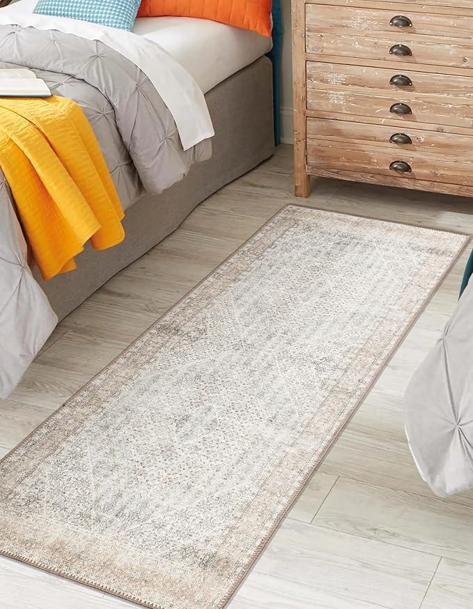 Keen Home Design 2x10 Rug - Machine Washable Runner Rug with Non-Slip Backing, Ideal for Hallway, Entryway, Kitchen, Laundry Room - Vintage, Easy Clean, Durable, Low Pile - (2'6" x 10')