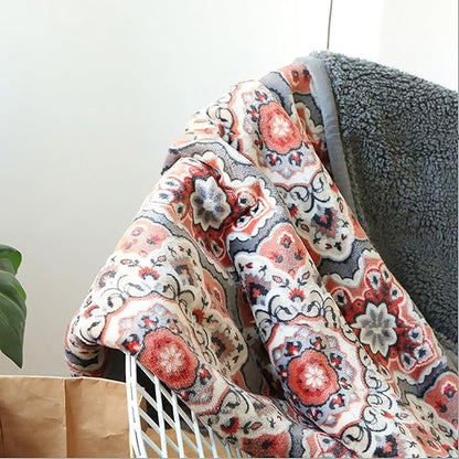 UKELER Flannel Sherpa Throw 80'' x 60''- Cute Floral Design Soft Plush Flannel Blanket Throws for Bed/Couch/Sofa/Office/Camping