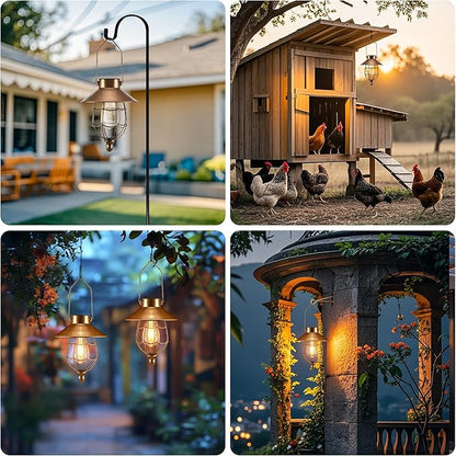 pearlstar 2 Pack Solar Lantern Outdoor Hanging Light Waterproof Metal Solar Lamp for Yard Garden Pathway Patio Porch Decor(Copper)