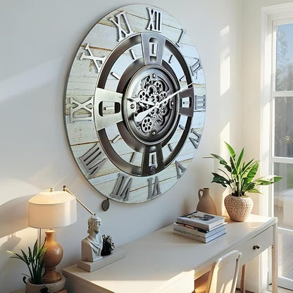 The Gears Clock Real Moving Gear Wall Clock England Line (Desert Beige, 24 inches (60 cm))