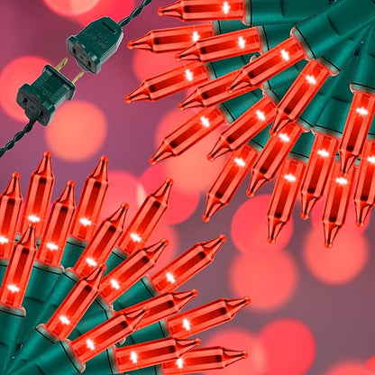 300LIGHTS(2*150L) RED Extra-Bright with End Connectors Christmas Decorative Lights 19.44m UL Certified Mini String Light Set Waterproof for Home Garden Holiday Tree Party Patio Decor Wedding