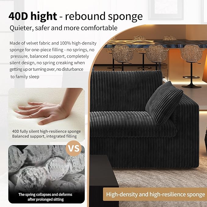 118" U Shaped Modern Sofa Modular Sectional Cloud Couch with 2 Ottoman,Upholstered Couches with Plush Corduroy Fabric for Living Room Furniture,Bedroom and Apartment,No Assembly Required,Black