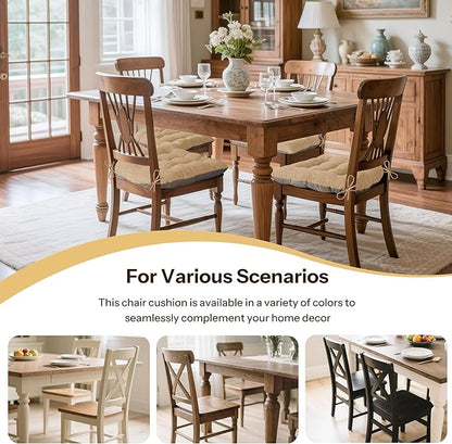 Non Slip Chair Cushions for Dining Chairs Set of 4 Kitchen Chair Cushions 18"x18"x3" Turfted Chair Pads Comfortable and Soft Seat Cushion with Ties, Cappuccino