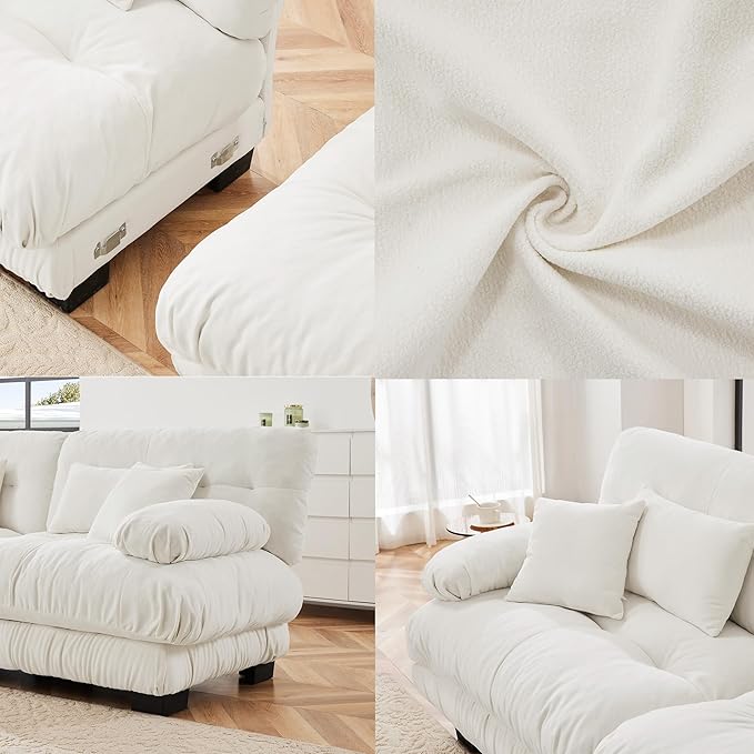 Modular Sectional Sofa Cloud Couch 3-Seater Deep Seat Sofa Couch, Oversized Couch Bed Sectional Couch with Round Bolster Armrests 5 Pillows, Modern Sofa Chair Comfy Couch(White)
