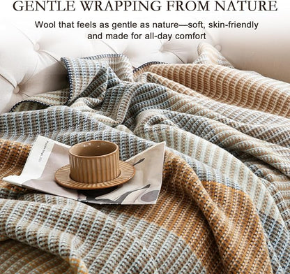YOUR MOON Pure Merino Wool Queen Size Bed Blanket, 100% Australian Natural Wool, Washable, Hypoallergenic - Non-Itchy (Brownish Blue, 90 * 90)