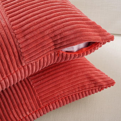 Fancy Homi 2 Packs Red Decorative Throw Pillow Covers 18x18 Inch for Living Room Couch Bed Sofa, Rustic Boho Farmhouse Home Decor, Soft Corss Corduroy Patchwork Textured Square Cushion Case 45x45 cm