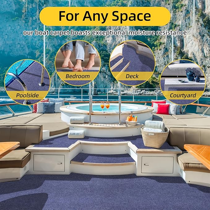 Marine Carpet,5 FT x 10 FT Deep Blue Indoor Outdoor Carpet 0.2" Thick Boat Carpet with Water-Proof TPE Backing, Non-Slide Outdoor Marine Carpet Roll for Home, Patio, Porch, Deck