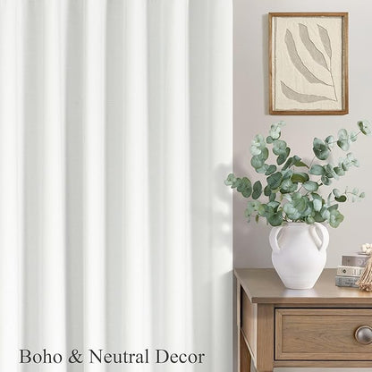 Farmhouse Linen Blackout Curtains for Living Room 96 Inches Long 2 Panel Back Tab Pleated Sun Heat Light Blocking Thermal Viral Cute Bedroom Drapes for Patio Sliding Doors Floor Length Off White Ivory