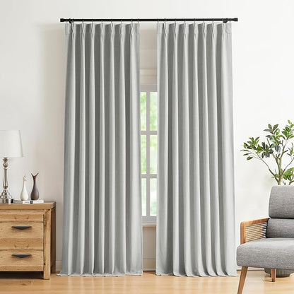 Vision Home Light Gray Pinch Pleated Full Blackout Curtains Linen Blended Room Darkening Curtain Panels 102 inch for Living Room Bedroom Thermal Insulated Pinch Pleat Drapes with Hooks 40" Wx102 Lx2