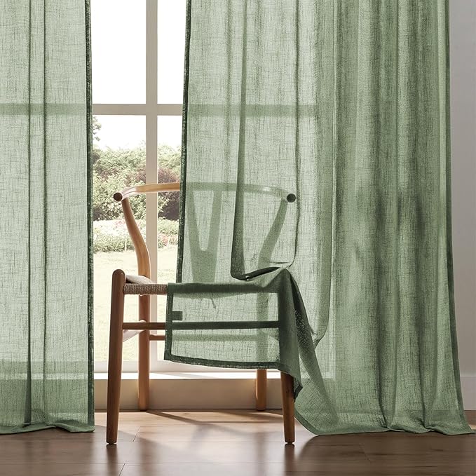 Joydeco Linen Curtains 90 Inch Length 2 Panel Sets,Light Filtering Curtains for Bedroom 52 Inch Wide Living Room Drapes with Back Tabs & Rod Pockets (W52 x L90 Inch, Loden)