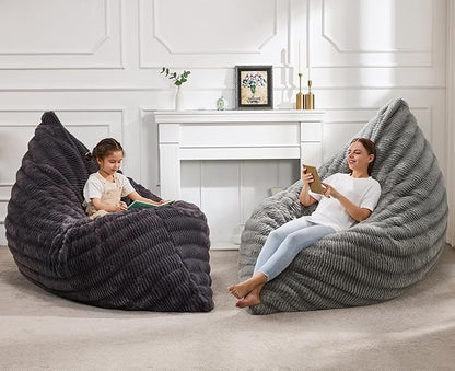 Hobestluk 3 in 1 Bean Bag Chair Giant Bean Bag Chairs for Adults with Ripple Cover Convertible Bean Bag Floor Cushion with Machine Washable Cover for Living Room (Ripple Grey)
