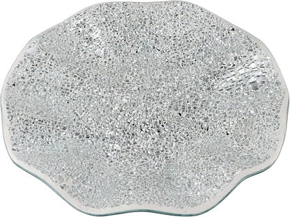 MDLUU Mosaic Centerpiece Tray, 11.6" Decorative Glass Plate, Home Decor Glass Bowl for Dining Room Table, Coffee Table, Gift (Silver)
