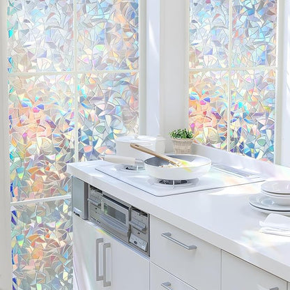 HIDBEA Window Privacy Film Static Clings, Rainbow Window Film, 3D Decals Non-Adhesive Window Vinyl Film for Home Door, 23.6 Inch x 6.5 Feet