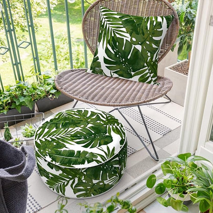 Inflatable Ottoman Stool D21 xH9 for Outdoor/Indoor Use, Water Repellent Patio Foot Rest Stool with Portable Handle,Round Pouf Ottoman Suitable for Garden,Deck and Camping - Palm Green