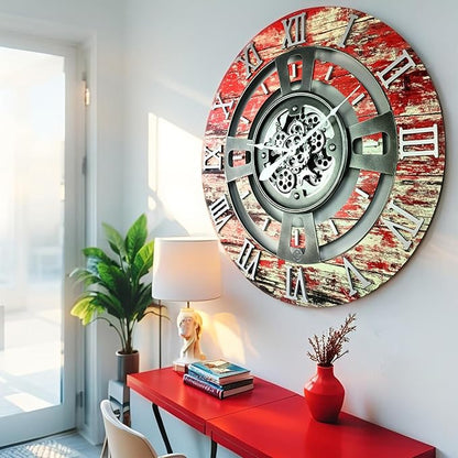 The Gears Clock Real Moving Gear Wall Clock England Line (Red Lava, 24 inches (60 cm))