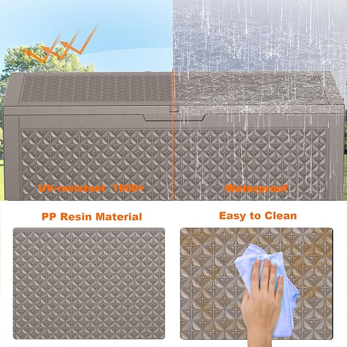 100 Gallon Deck Box Large Outdoor Storage for Patio Furniture,Outdoor Cushions,Garden Tools and Pool Supplies,Waterproof,Resin,Lockable(Grey Lozenge)