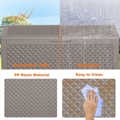100 Gallon Deck Box Large Outdoor Storage for Patio Furniture,Outdoor Cushions,Garden Tools and Pool Supplies,Waterproof,Resin,Lockable(Grey Lozenge)