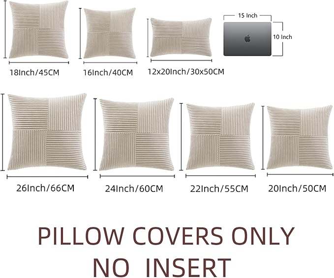 Fancy Homi 2 Packs Neutral Taupe Samll Decorative Throw Pillow Covers 14x14 Inch with for Couch Bed Sofa, Rustic Farmhouse Boho Home Decor, Soft Corss Patchwork Corduroy Square Cushion Case 35x35 cm