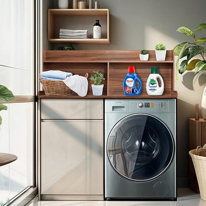 Royxen 2-Tier Washer Dryer Countertop,19.5" H Wood Washer and Dryer Topper with Shelf,Laundry Countertop Over Washer and Dryer, Universal Fit for Laundry Room Organization (Walunt, 54" WX27.5 D)