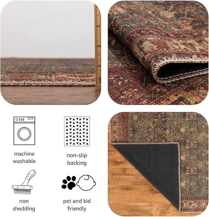 Keen Home Design 2x10 Rug - Machine Washable Runner with Non-Slip Backing, Ideal for Hallway, Entryway, Kitchen, Laundry Room - Vintage, Easy Clean, Durable, Low Pile Rug - (2'6" x 10')