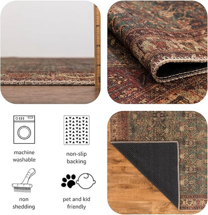 Keen Home Design 2x10 Rug - Machine Washable Runner with Non-Slip Backing, Ideal for Hallway, Entryway, Kitchen, Laundry Room - Vintage, Easy Clean, Durable, Low Pile Rug - (2'6" x 10')