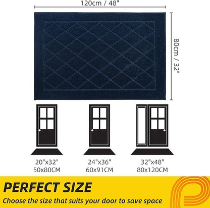 JSEI Dirt Trapper Door Mat 32"x48", Non-Slip Washable Entryway Mats, Dog Door Mat, Stain Resistant and Absorbent Floor Mats, Low Profile Welcome Mat for Front Back Door, Navy Blue